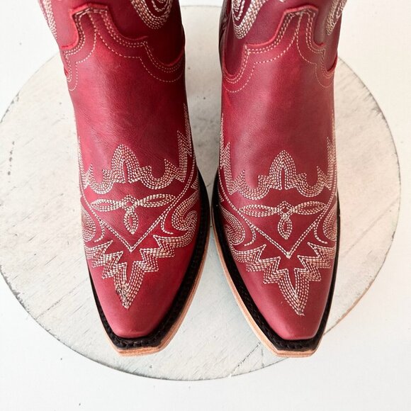 Lane LEXINGTON Red Cowboy Boots Womens 6.5 Leather Western Wear Snip Toe Tall - Picture 8 of 13